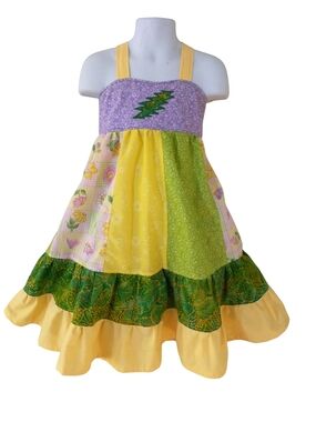 Girls  5t Grateful Patchwork Sundress in Yellow, Green & Lavender